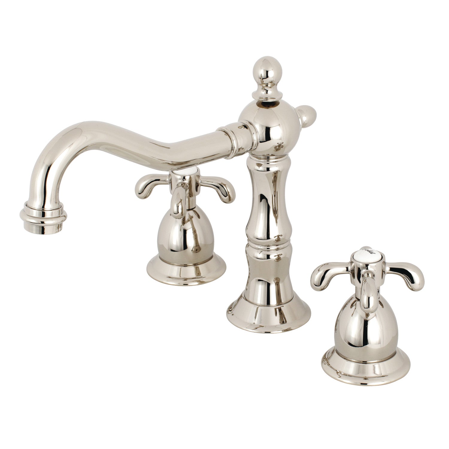 Kingston Heirloom KS1976TX - Robinet de salle de bain à deux poignées 3 trous montage sur plage Widespread avec à tirette en laiton, nickel poli