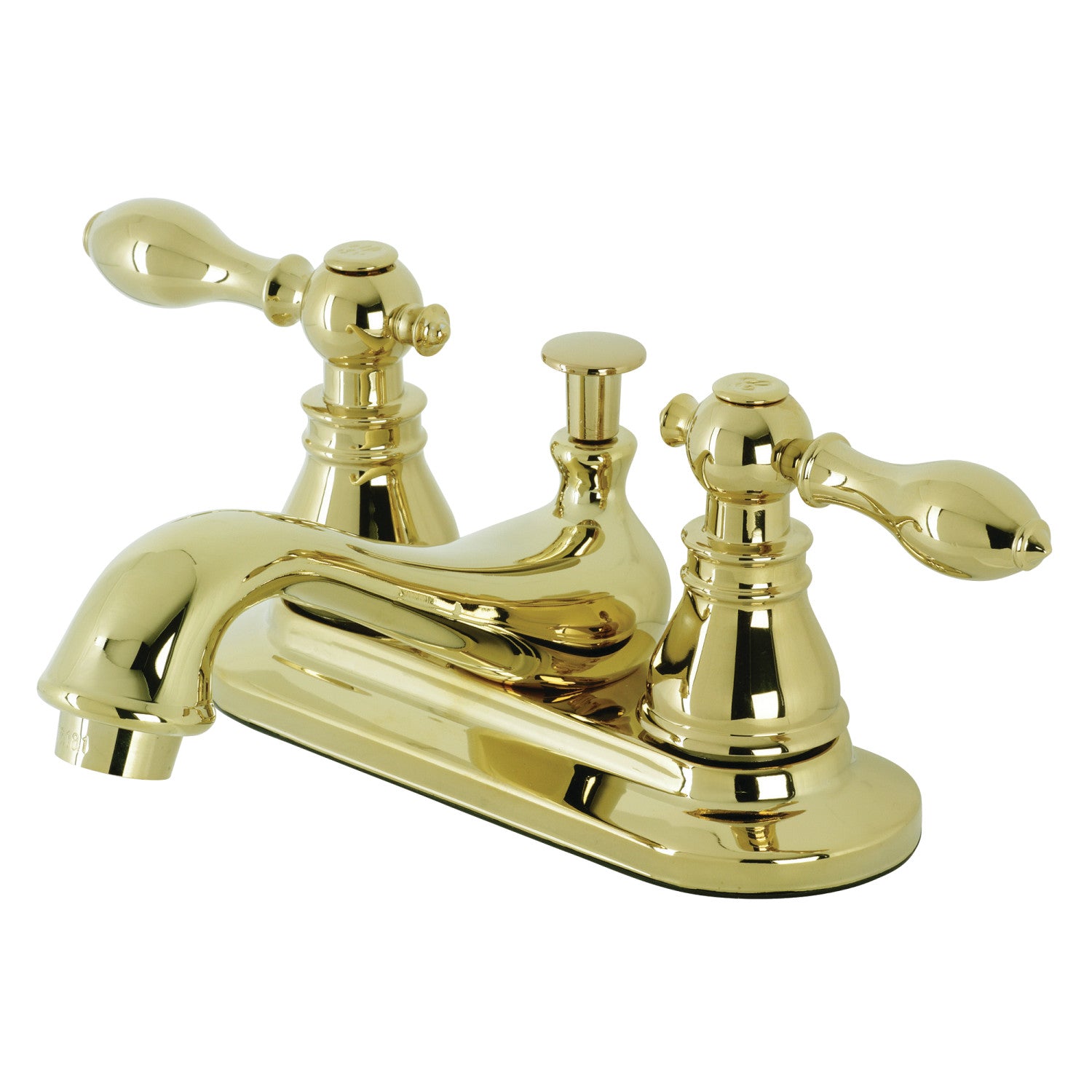 Kingston Heirloom KB602ACL - American Classic Double-Handle 3 trous montage sur plage 4-Inch Centerset Robinet de salle de bains avec drain à tirette, laiton poli