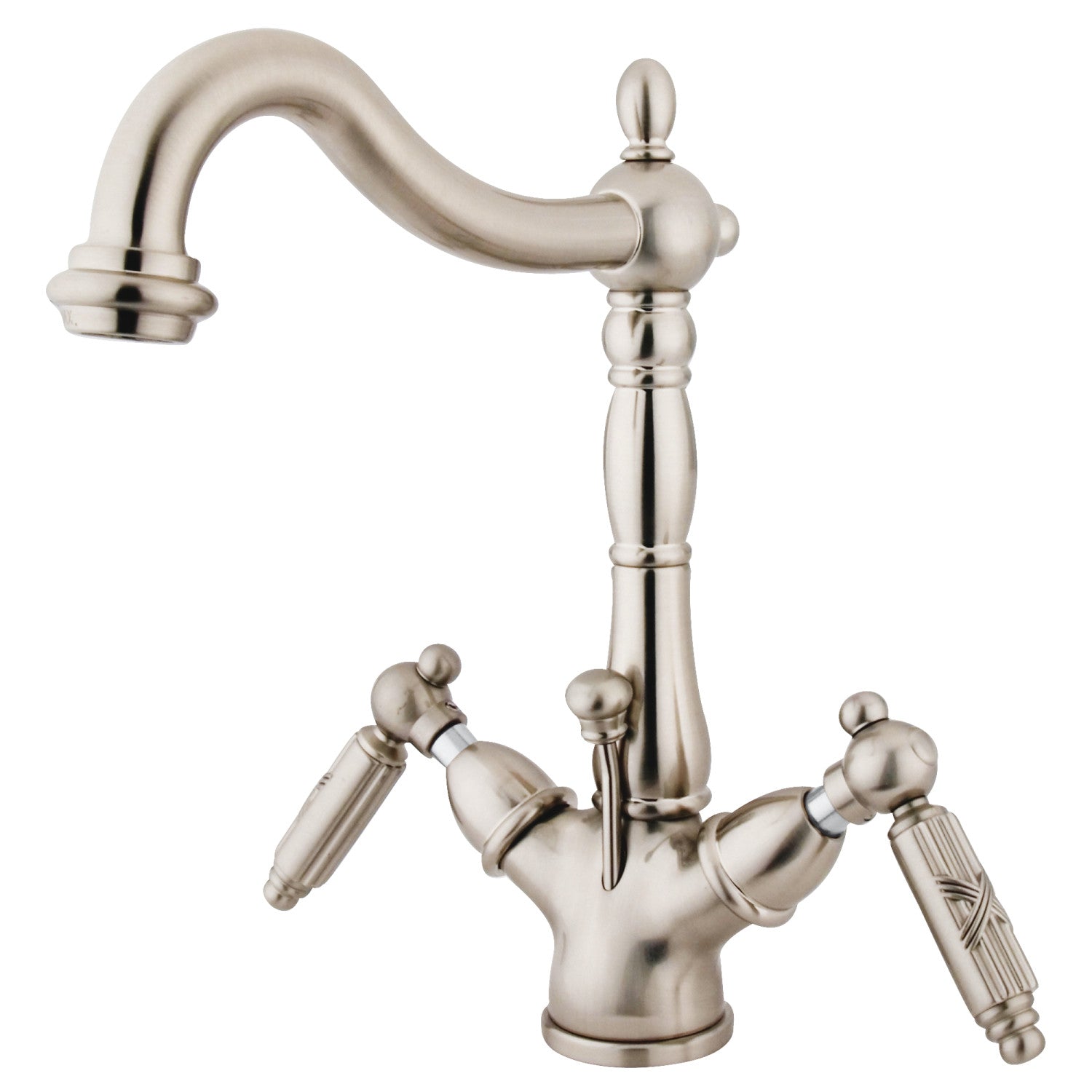 Kingston Heirloom KS1438GL - Victorian Double-Handle 1-or-3 Trou montage sur plage 4-Inch Centerset Robinet de salle de bains avec laiton à tirette, Nickel brossé