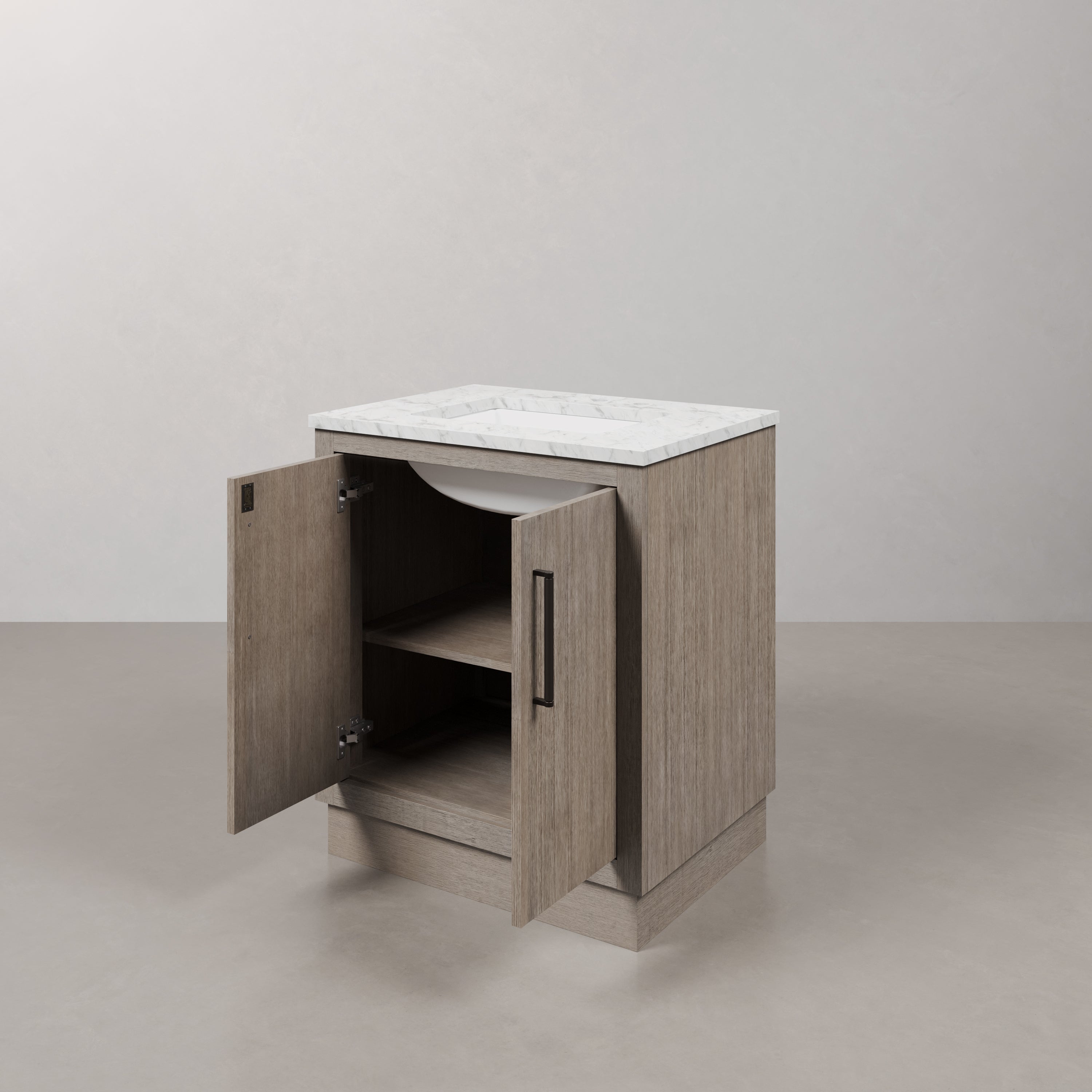 Kingston Luxe HU30CW03GK - 30 in. x 22 in. Bathroom Vanity White Marble Top and White Basin, Grey Oak