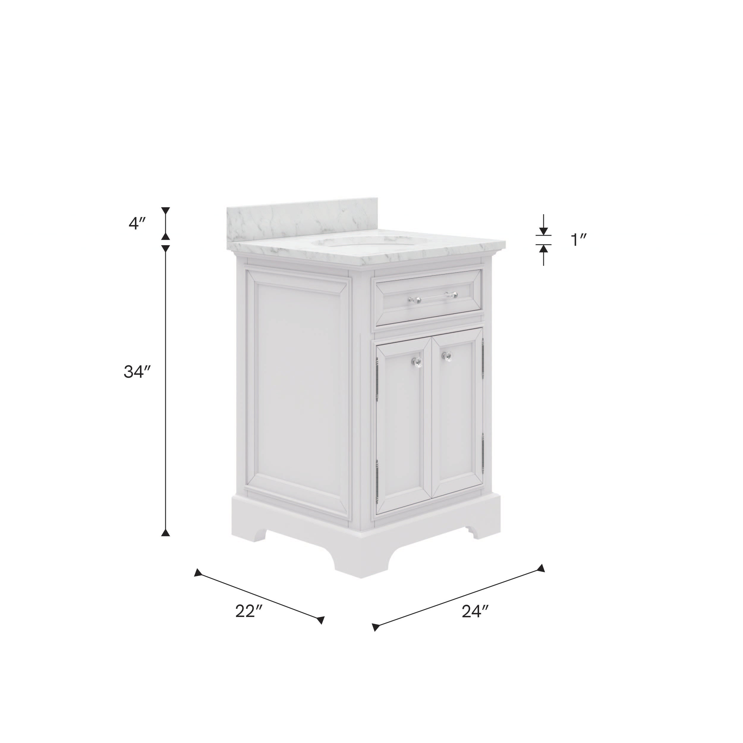 Kingston Luxe DE24CW01PW - 24 in. x 22 in. Bathroom Vanity Marble Top and White Basin, White