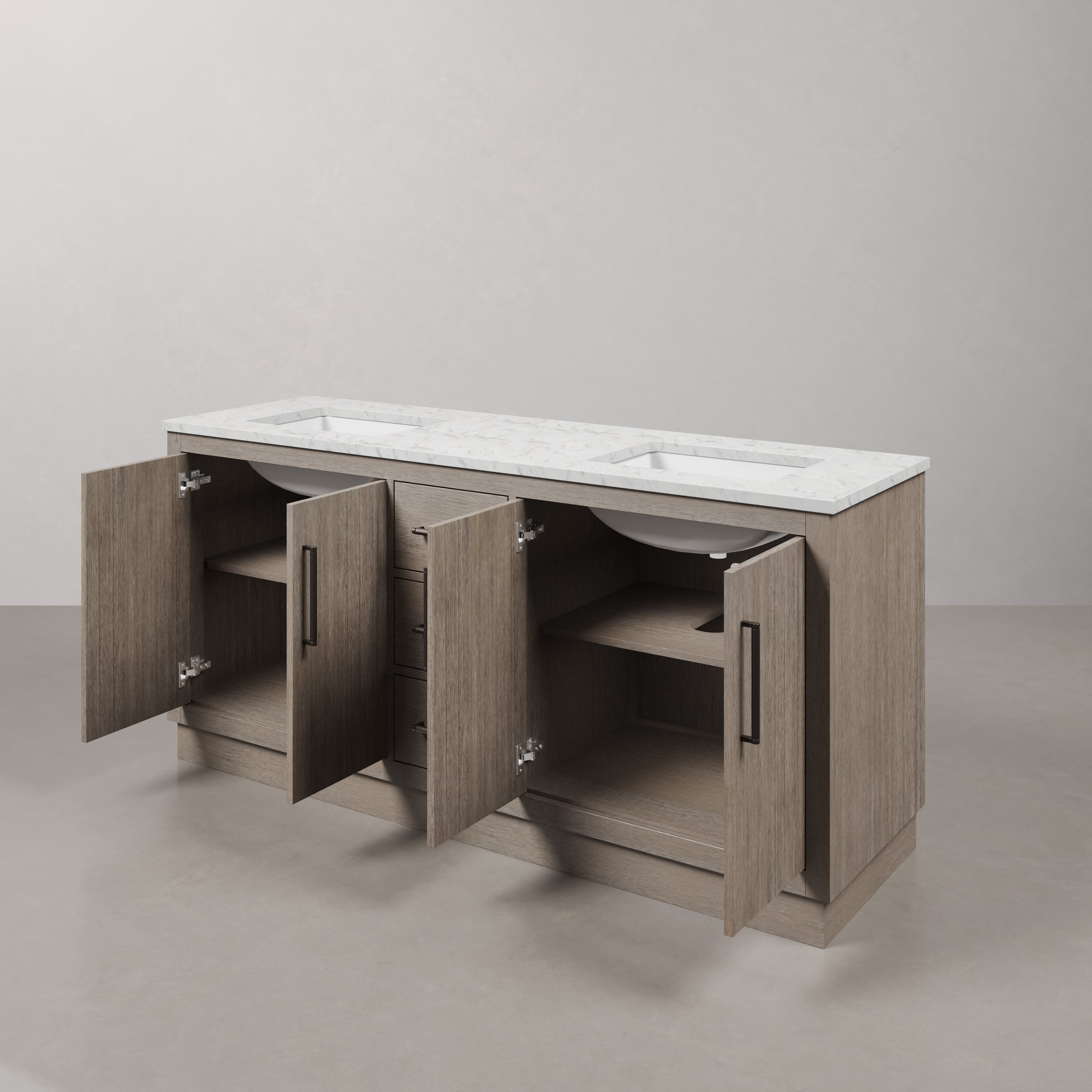 Kingston Luxe HU72CW03GK - 72 in. x 22 in. Bathroom Vanity Marble Top and White Basin, Grey Oak