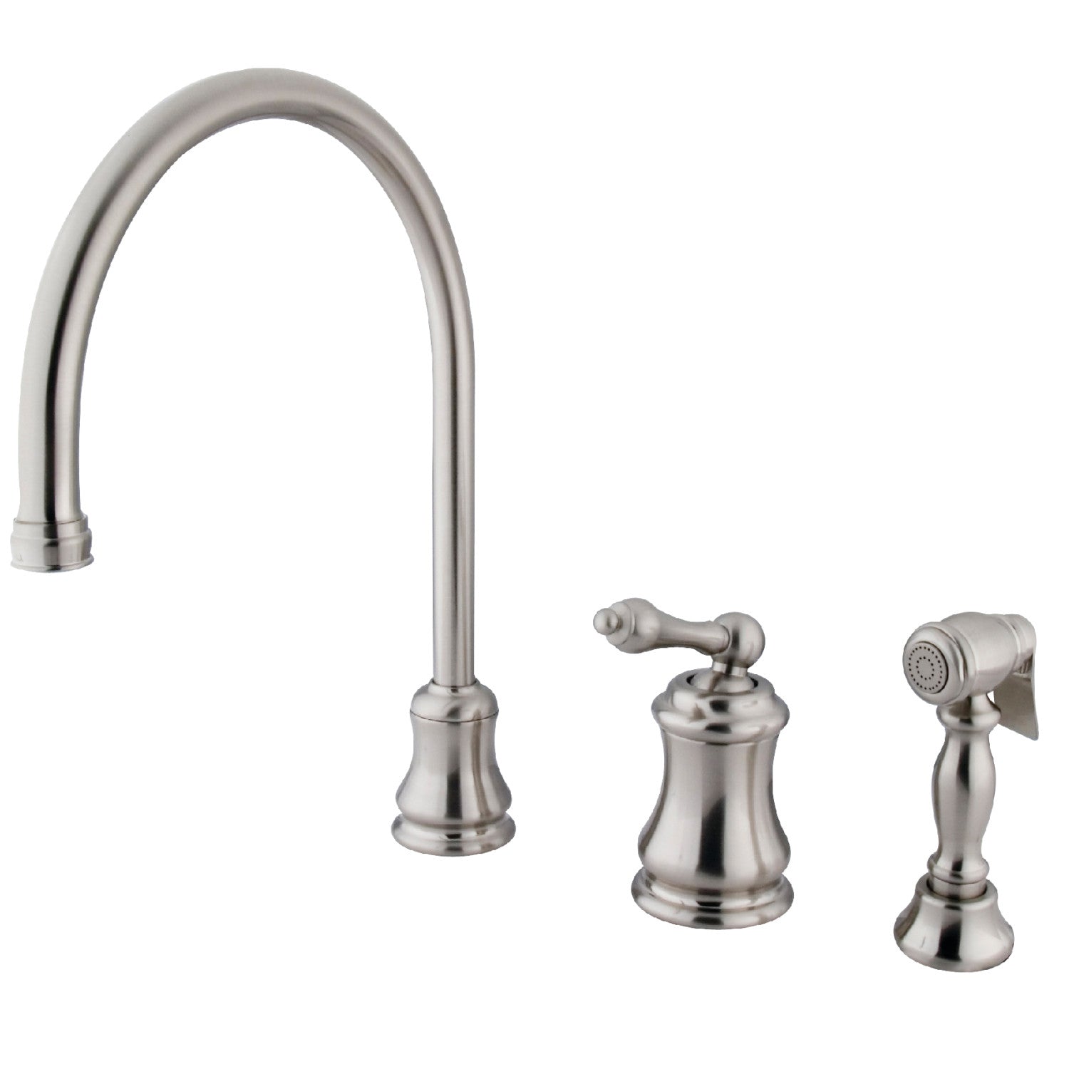 Kingston Tulare KS3818ALBS - Robinet de cuisine à une poignée de restauration 3 trous avec pulvérisateur en laiton, nickel brossé
