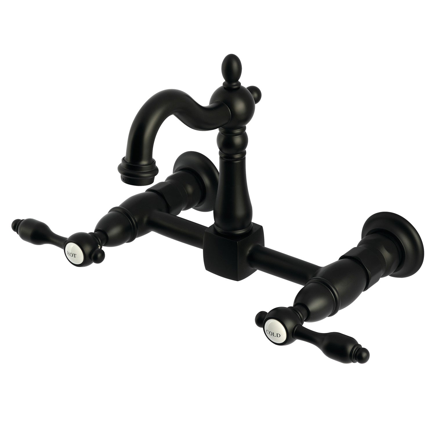 Kingston Heirloom KS2440TAL - Robinet de cuisine à deux poignées Tudor 2 trous Wall Mount Bridge, noir mat