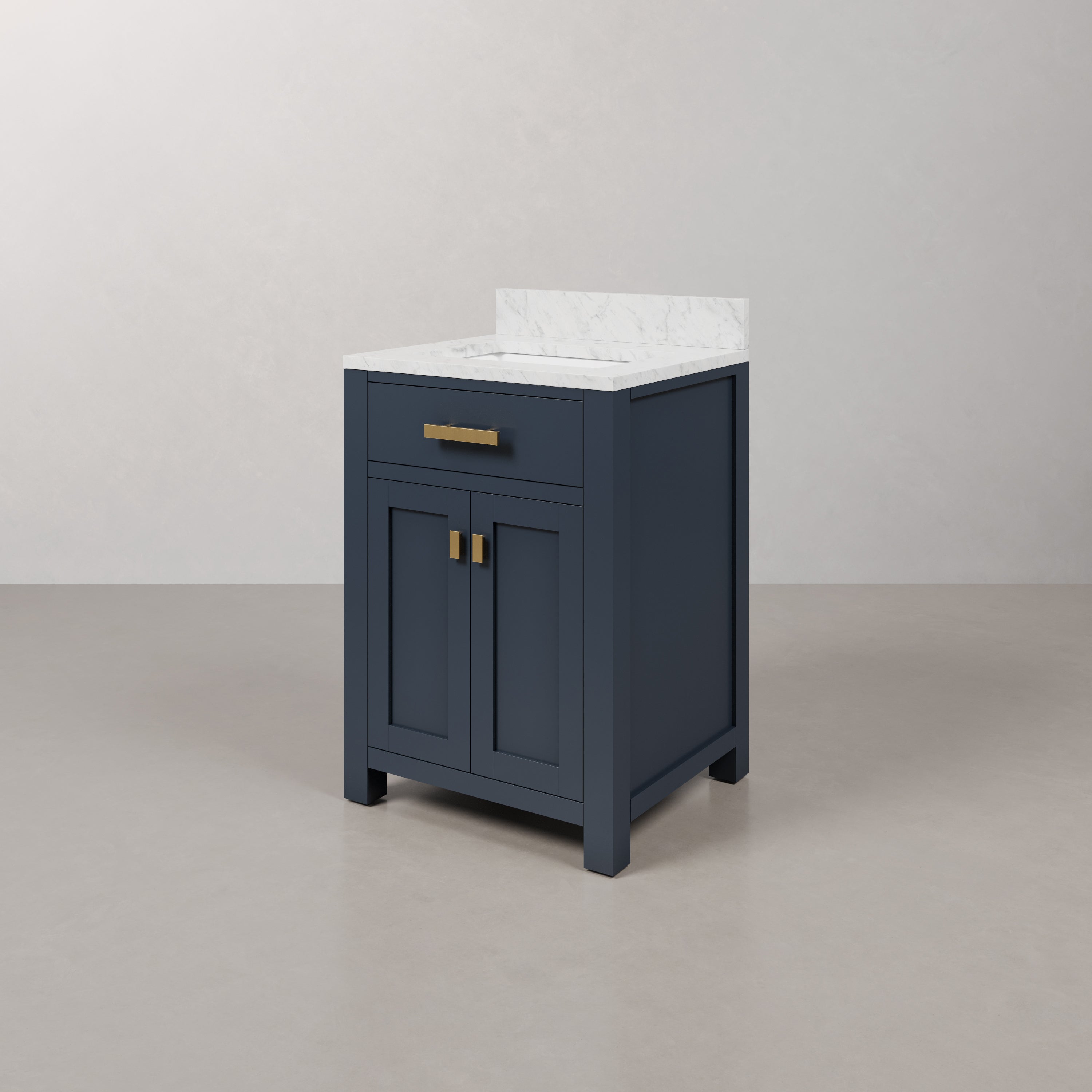 Kingston Luxe MS24CW06MB - 24 in. x 21.5 in. Bathroom Vanity Marble Top in Carrara White and White Basin, Monarch Blue