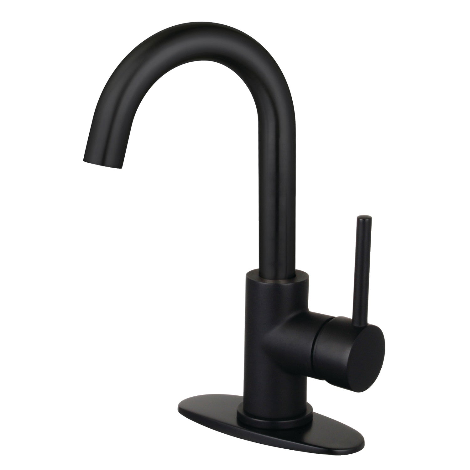 Kingston Sona LS8430DL - Concord One-Handle 1-Hole Bathroom Faucet with Deck Plate and Push Pop-Up Drain, Matte Black