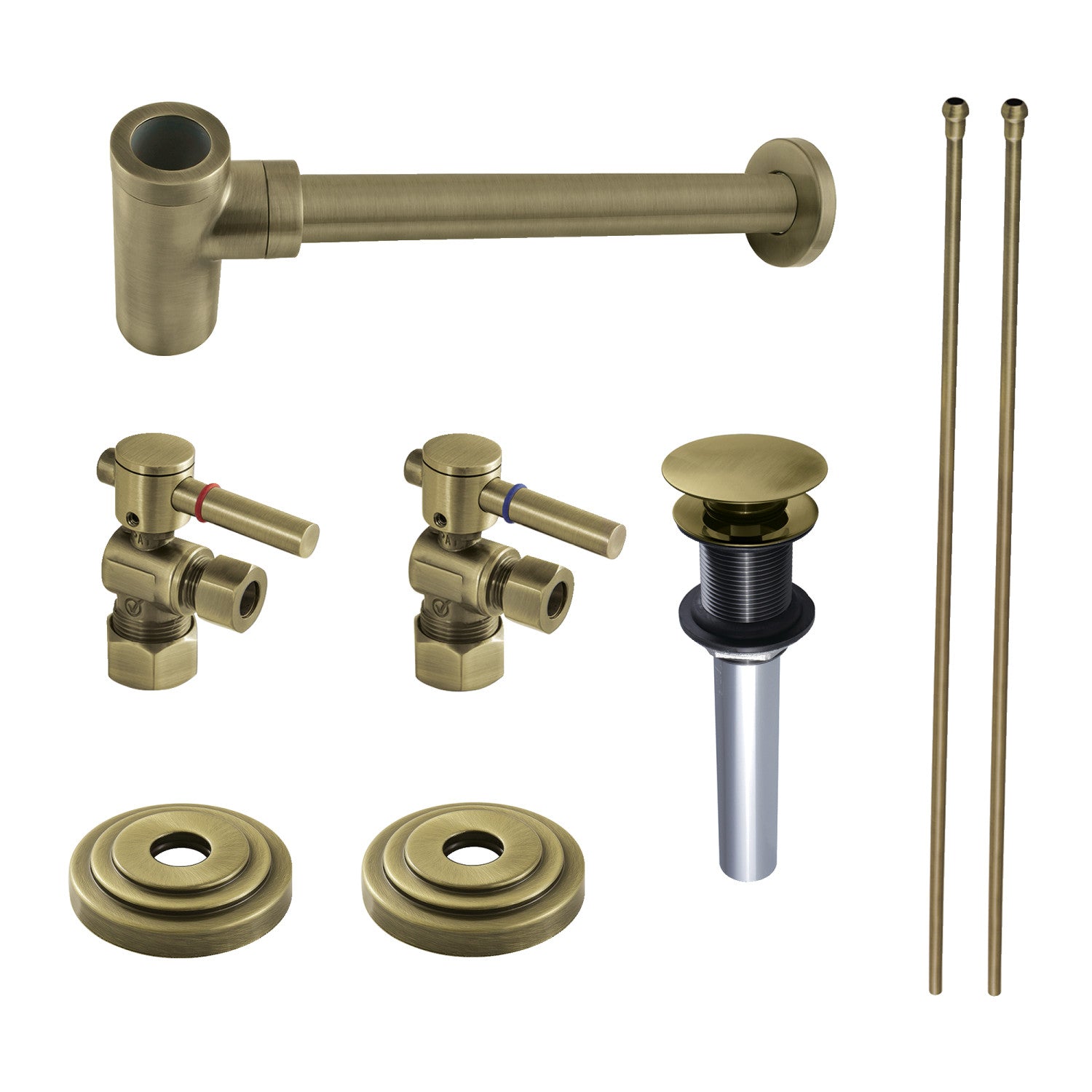 Kingston Sona CC53303DLTRMK1 - Trimscape Modern Plumbing Sink Trim Kit with Bottle Trap and Drain (No Overflow), Antique Brass