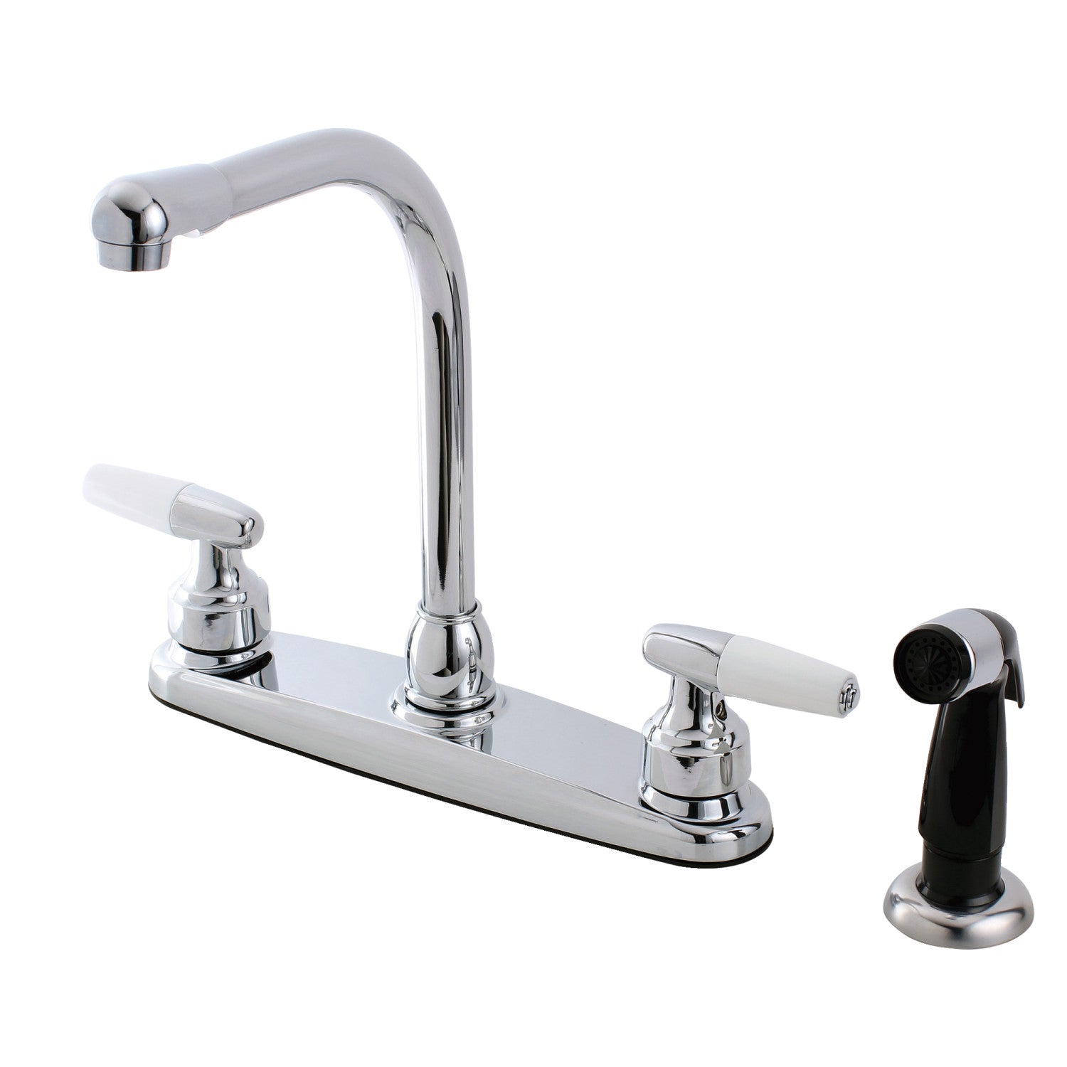 Kingston Americana FB751 Robinet de cuisine à deux poignées 4 trous 8" Centerset avec pulvérisateur latéral, chrome poli