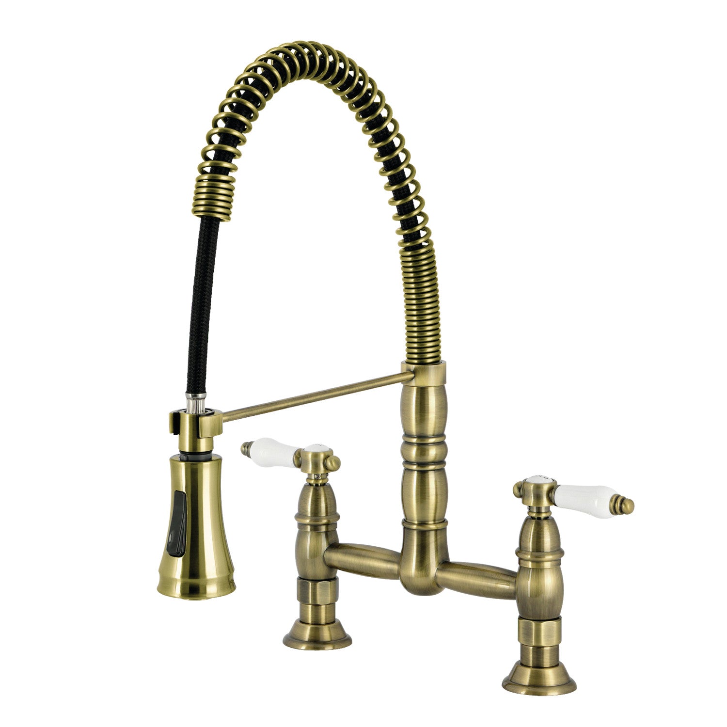 Kingston Tulare GS1273BPL - Bel-Air Double-Handle 2 trous montage sur plage Pré-Rinçage Bridge Robinet de cuisine, laiton antique