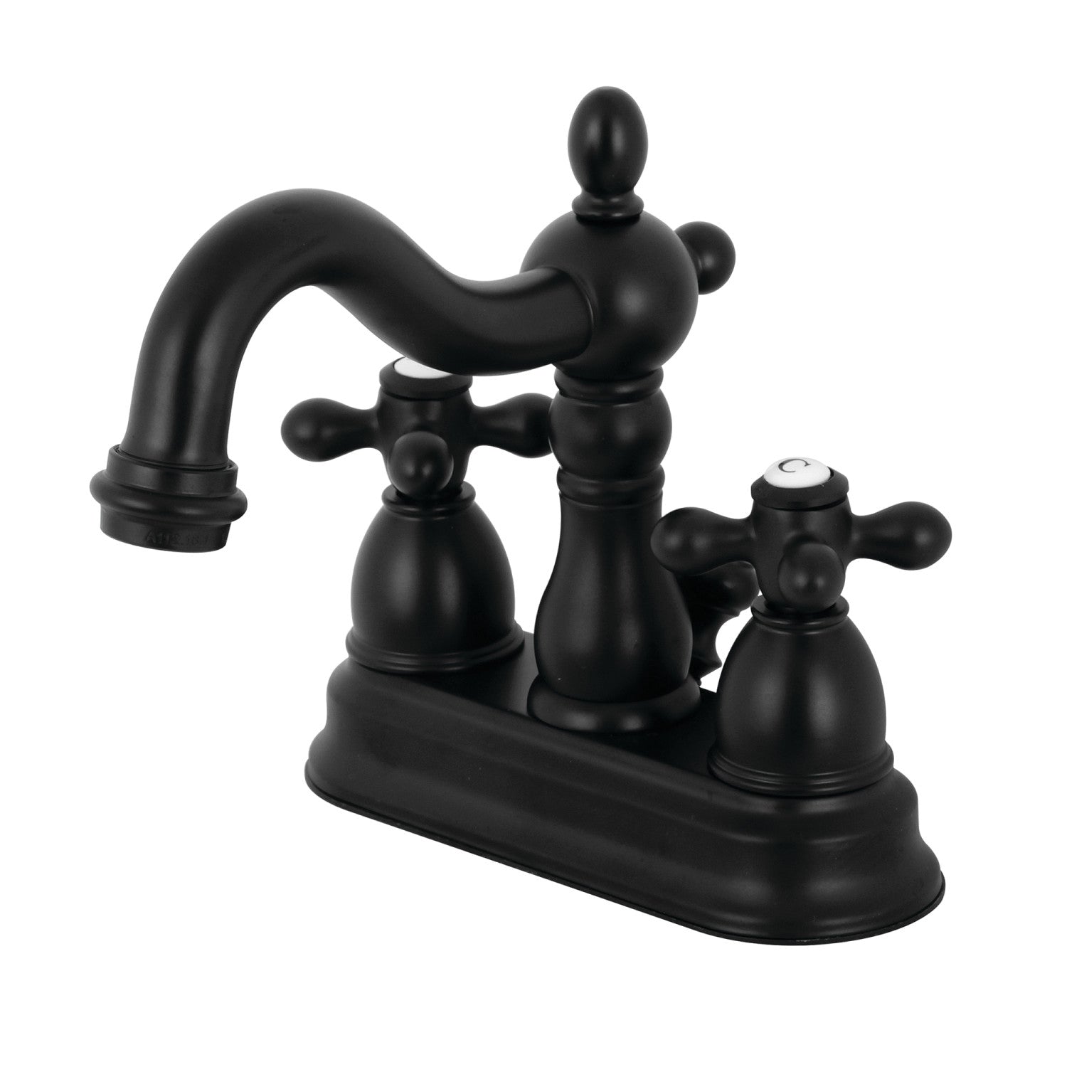 Kingston Heirloom KB1600AX - Heritage Double-Handle 3-Hole Deck Mount 4-Inch Centerset Bathroom Faucet with Pop-Up Drain, Matte Black