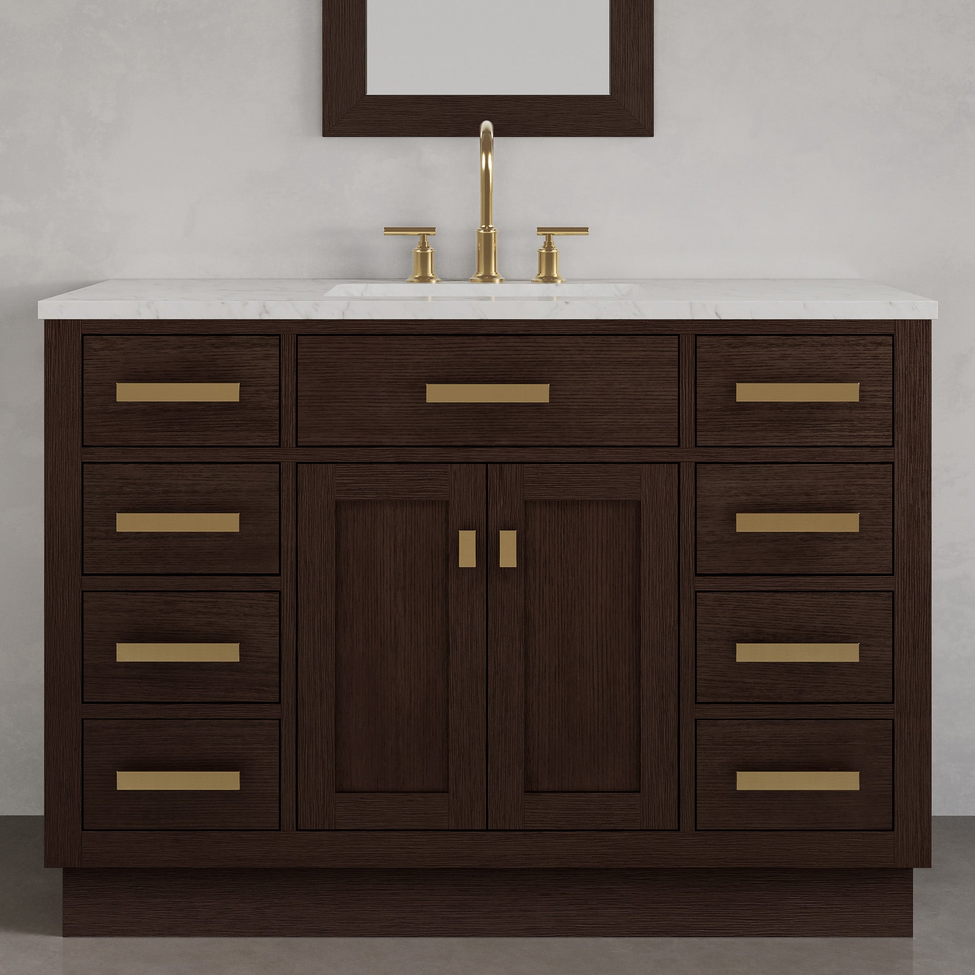Kingston Luxe CH48CW06BK - 48 in. x 21.5 in. Bathroom Vanity Marble Top and White Basin, Brown Oak