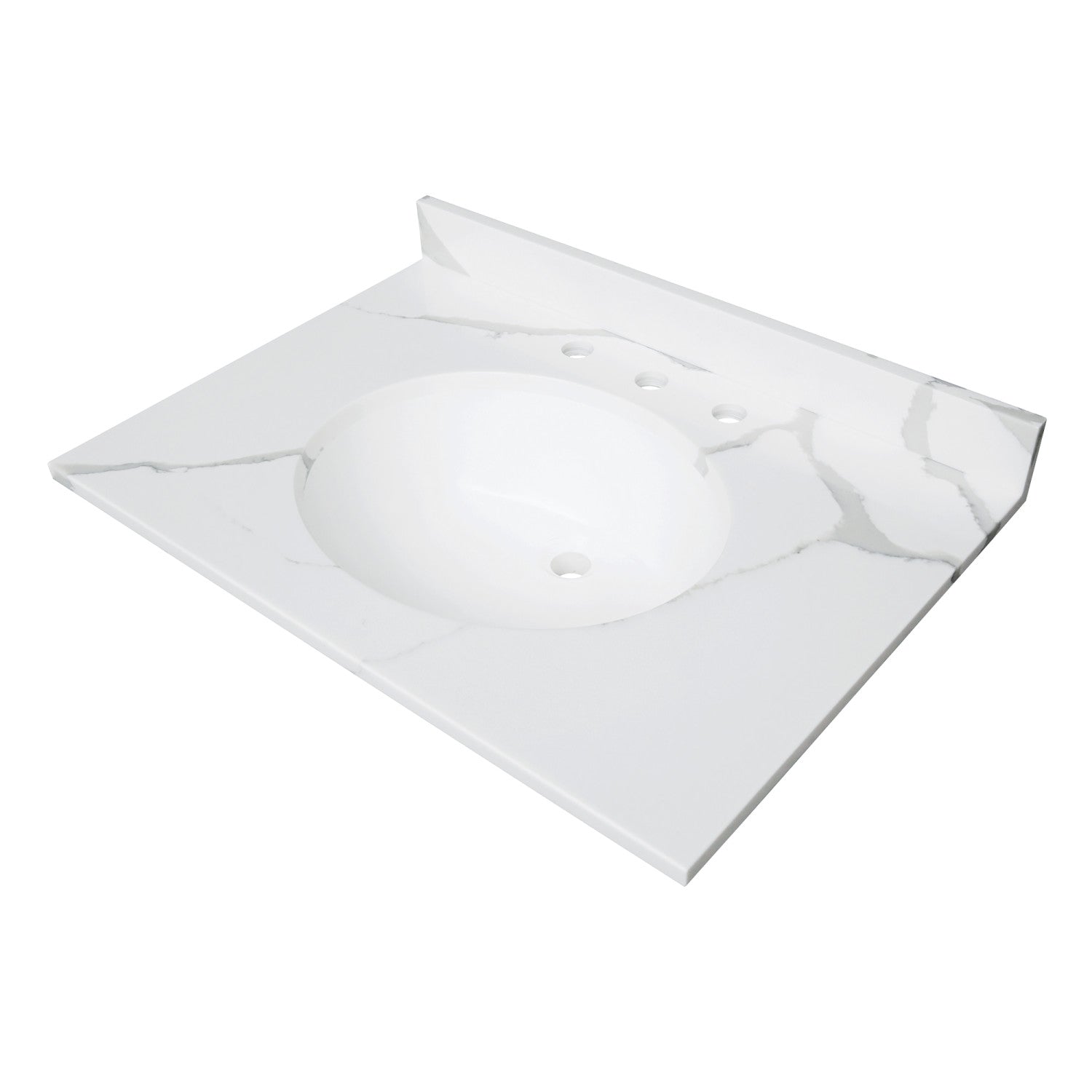 Kingston Sona KVPB3122L38 - Norbiton 31-Inch Solid Surface Vanity Top (8" Faucet Drillings), Calacatta Marble Glossy White