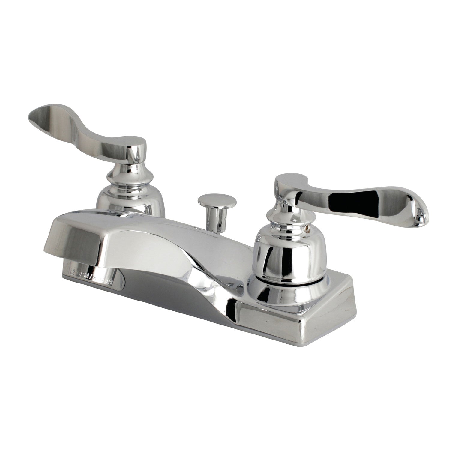 Kingston NuWave French FB201NFL Double-Handle 3 trous montage sur plage 4-Inch Centerset Robinet de salle de bain avec drain à tirette ABS, chrome poli