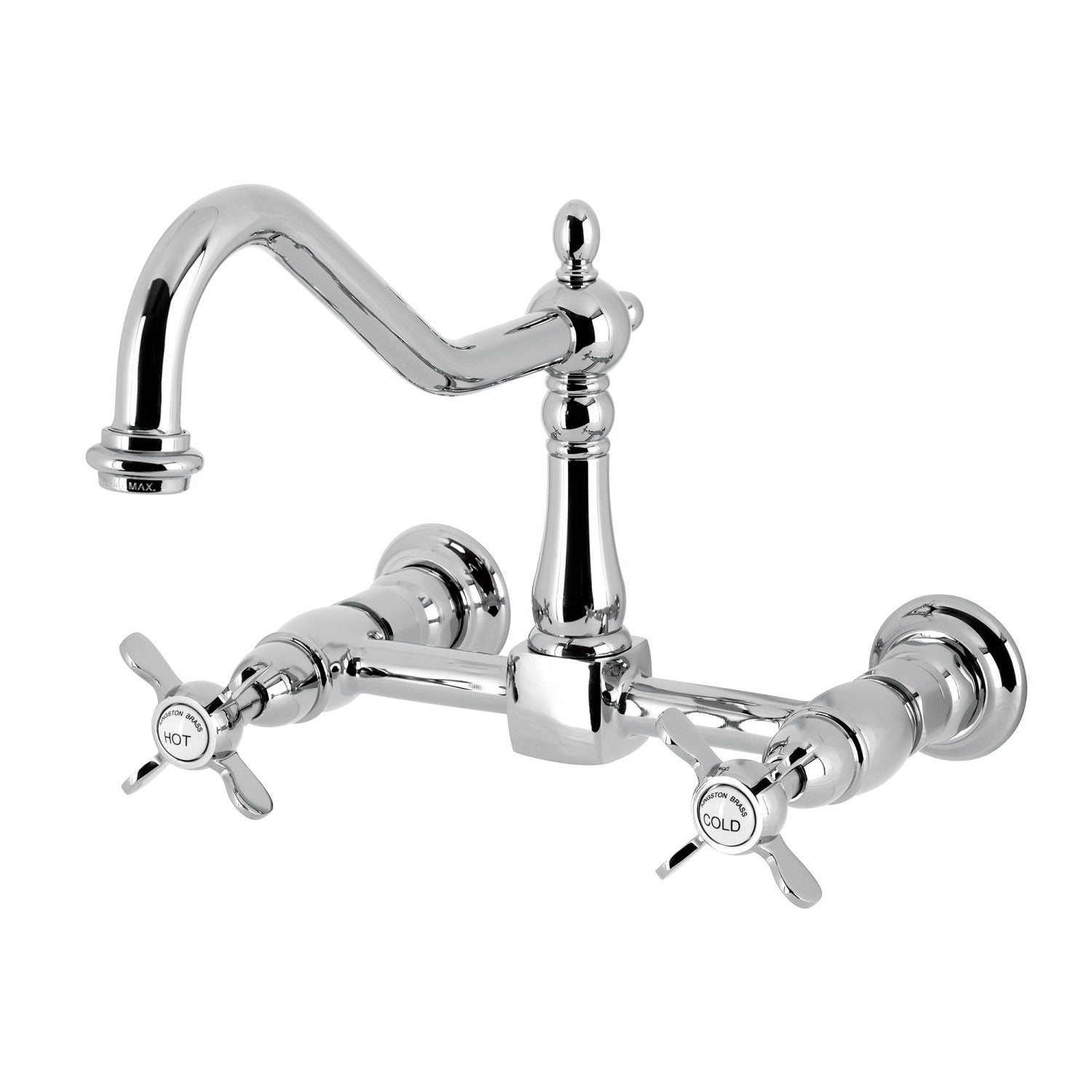 Kingston Heirloom KS1241BEX - Robinet de cuisine à deux poignées 2 trous Wall Mount Bridge, chrome poli