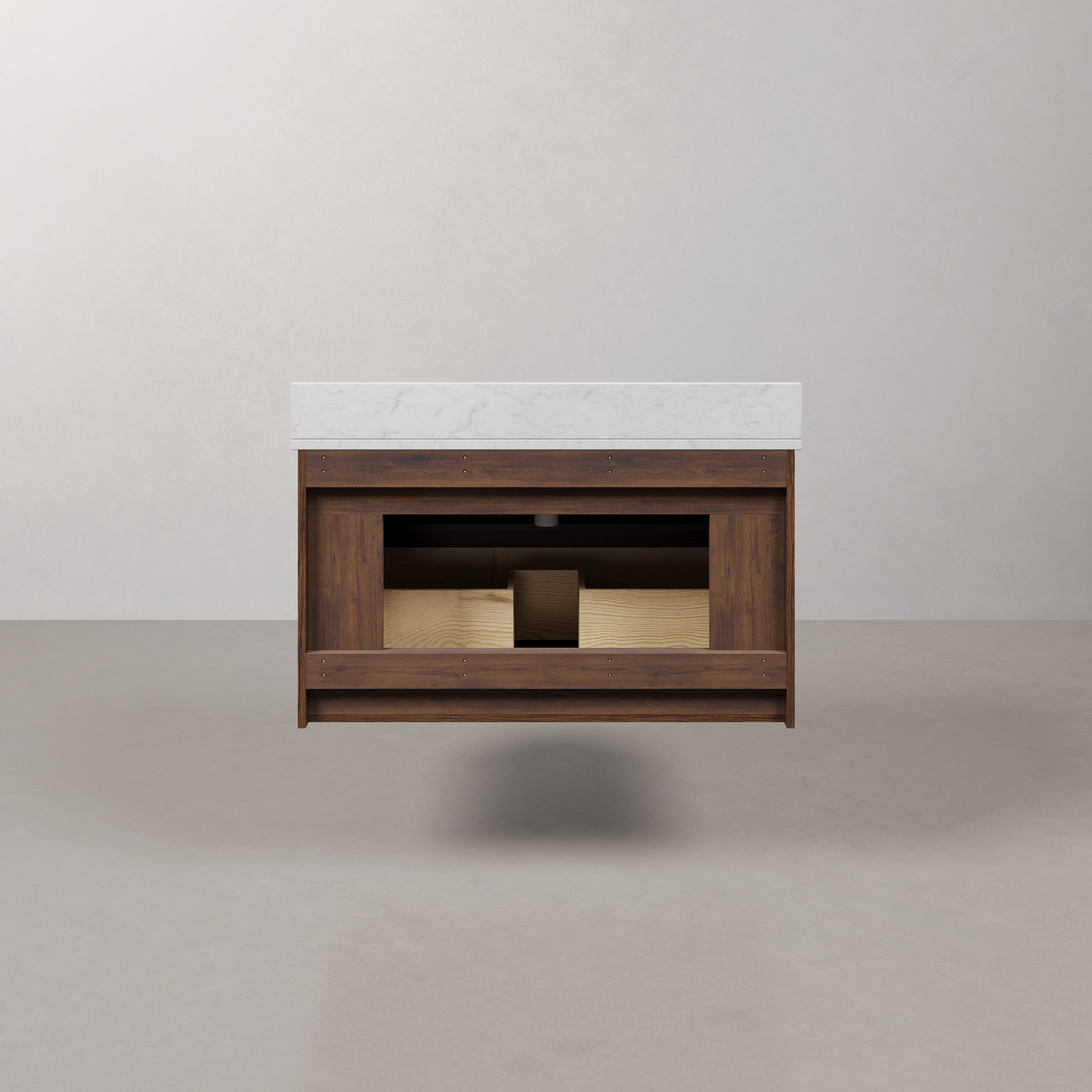 Kingston Luxe EU36EM00TO - 36 in. x 22 in. Bathroom Vanity Single Sink Freestanding with Carrara White Engineered Stone Top, Truffle Oak