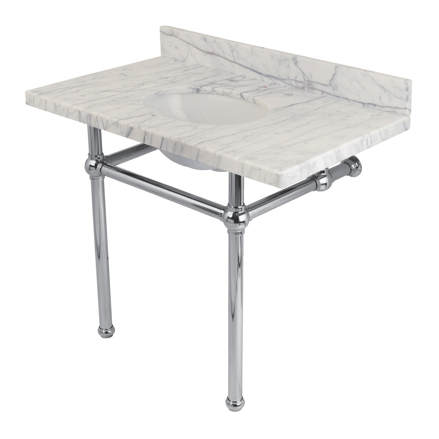Kingston Heirloom KVPB3630MB1 - Templeton 36-Inch Carrara Marble Vanity Top with Brass Legs (8-Inch, 3-Hole), Carrara Marble White/Polished Chrome