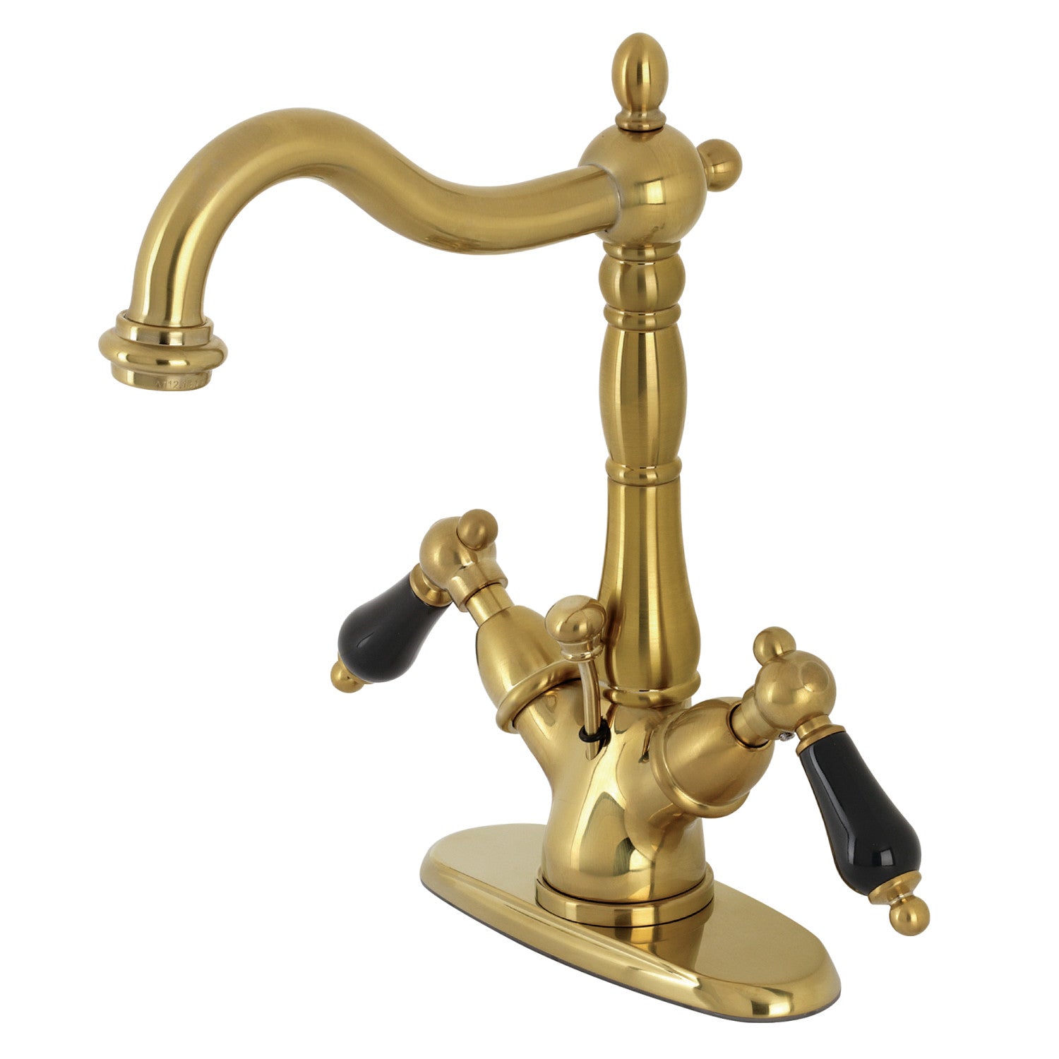 Kingston Heirloom KS1437PKL - Duchesse Double-poignée 1-or-3 Trou montage sur plage 4-Inch Centerset Robinet de salle de bains avec laiton à tirette, laiton brossé