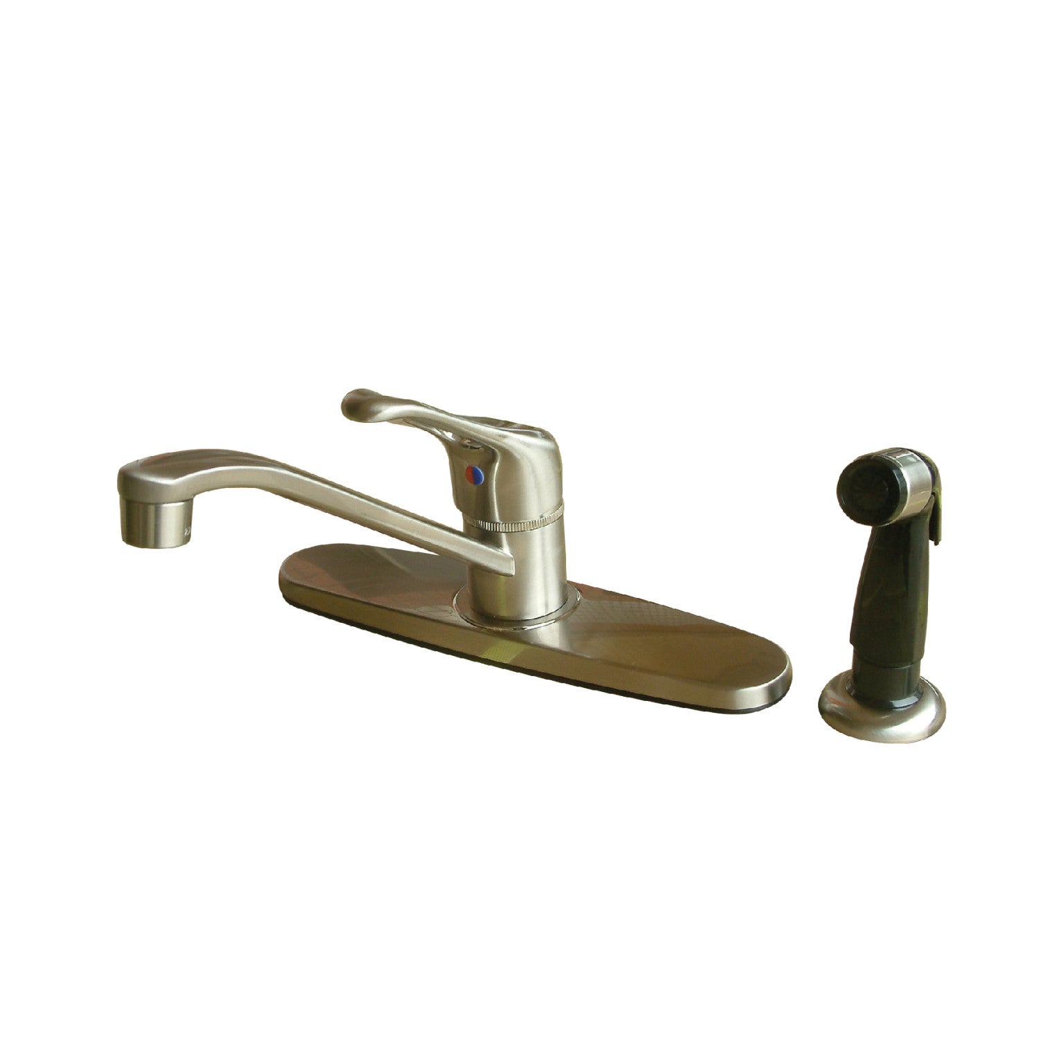 Kingston Wyndham KB562SN Robinet de cuisine central 4 trous 8" avec pulvérisateur latéral, nickel brossé