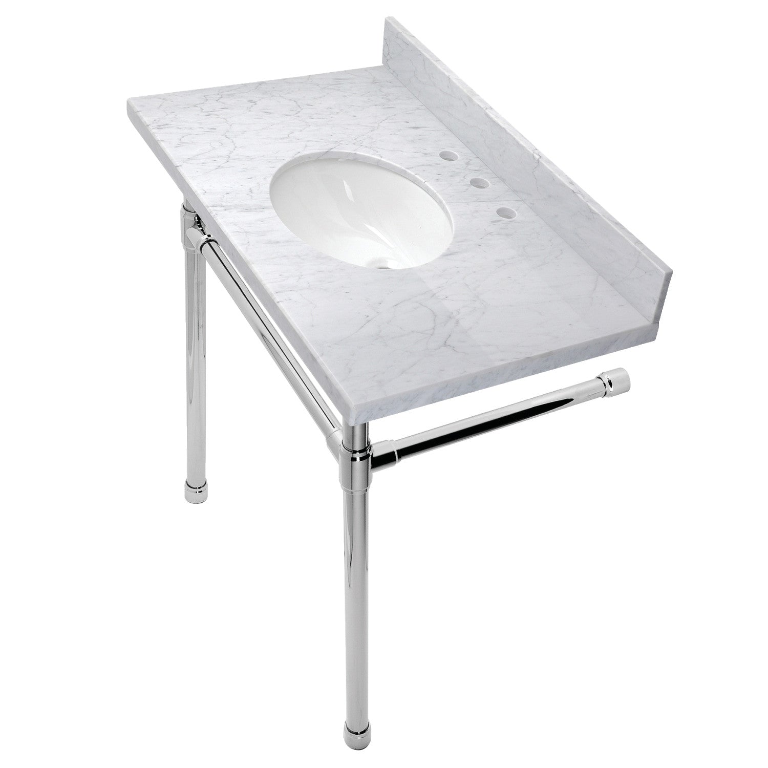 Kingston Tulare KVPB36M81ST - Dreyfuss 36-Inch Carrara Vanity Top avec pieds en acier inoxydable (8-Inch, 3 trous), Carrara Marble White/Poloshed Chrome