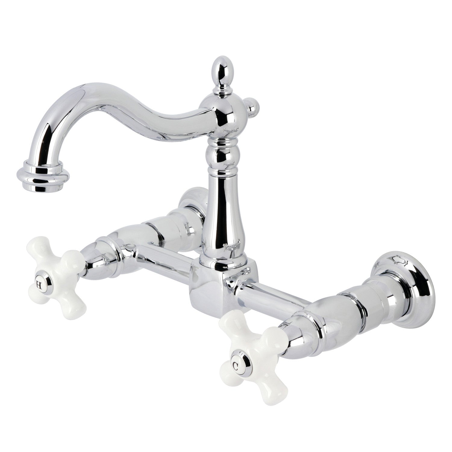 Kingston Heirloom KS1261PX - Robinet de cuisine à deux poignées Heritage 2 trous, chrome poli
