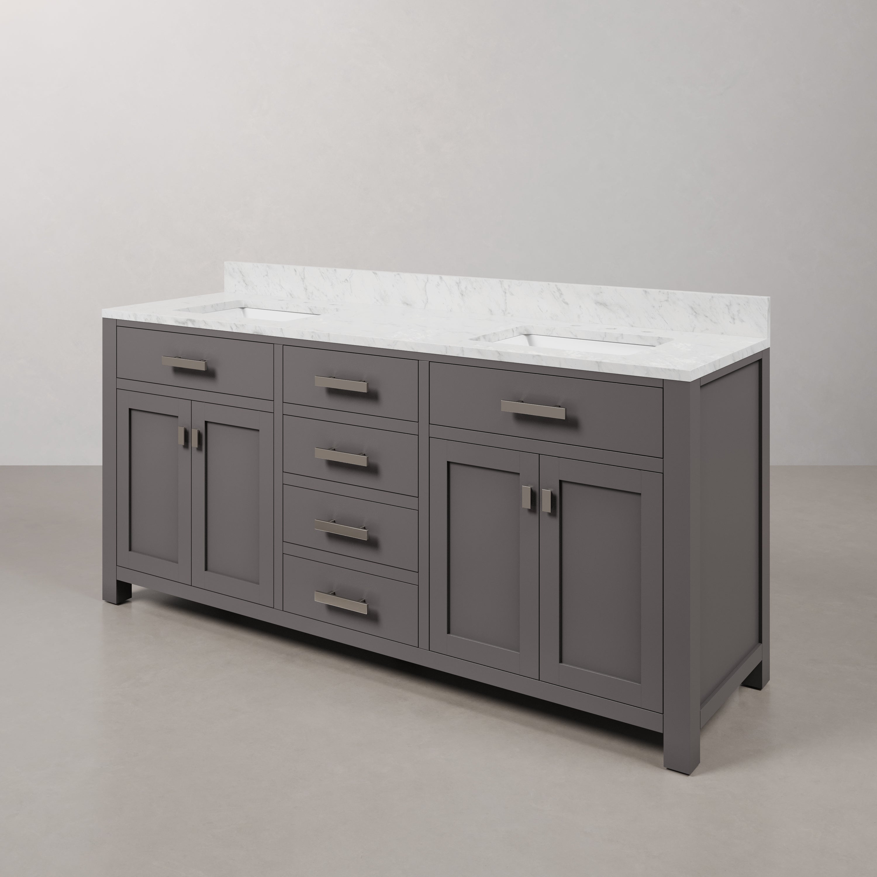 Kingston Luxe MS72CW01CG - 72 in. x 21 in. Bathroom Vanity Marble Top in Carrara White, Cashmere Grey