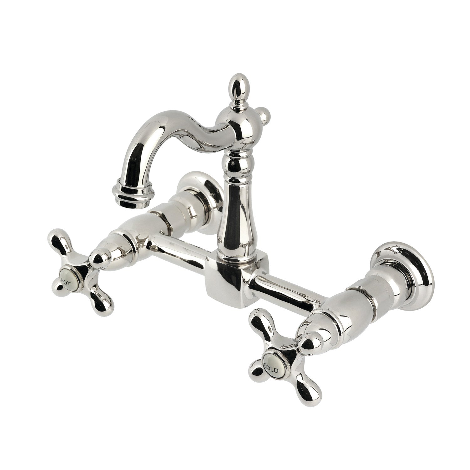 Kingston Heirloom KS2446AX - Robinet de cuisine à deux poignées Heritage 2 trous Wall Mount Bridge, nickel poli