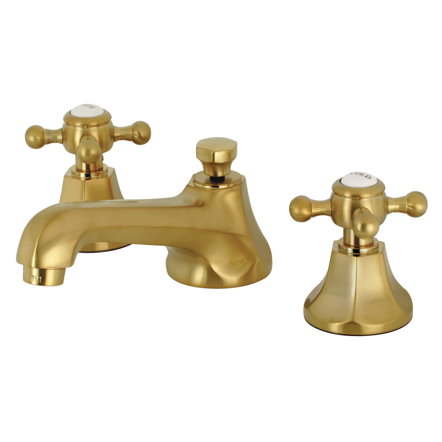 Kingston Heirloom KS4467BX - Metropolitan Two-Handle 3-Hole Deck Mount Widespread Bathroom Faucet with Brass Pop-Up, Brushed Brass
