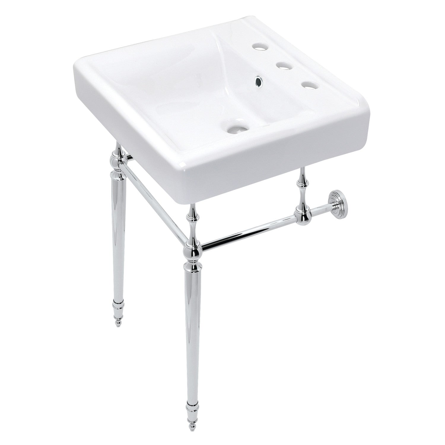 Kingston Heirloom KVPB2018W81 - Edwardian 20-Inch Porcelain Console Sink with Brass Legs (8-Inch, 3-Hole), White/Polished Chrome