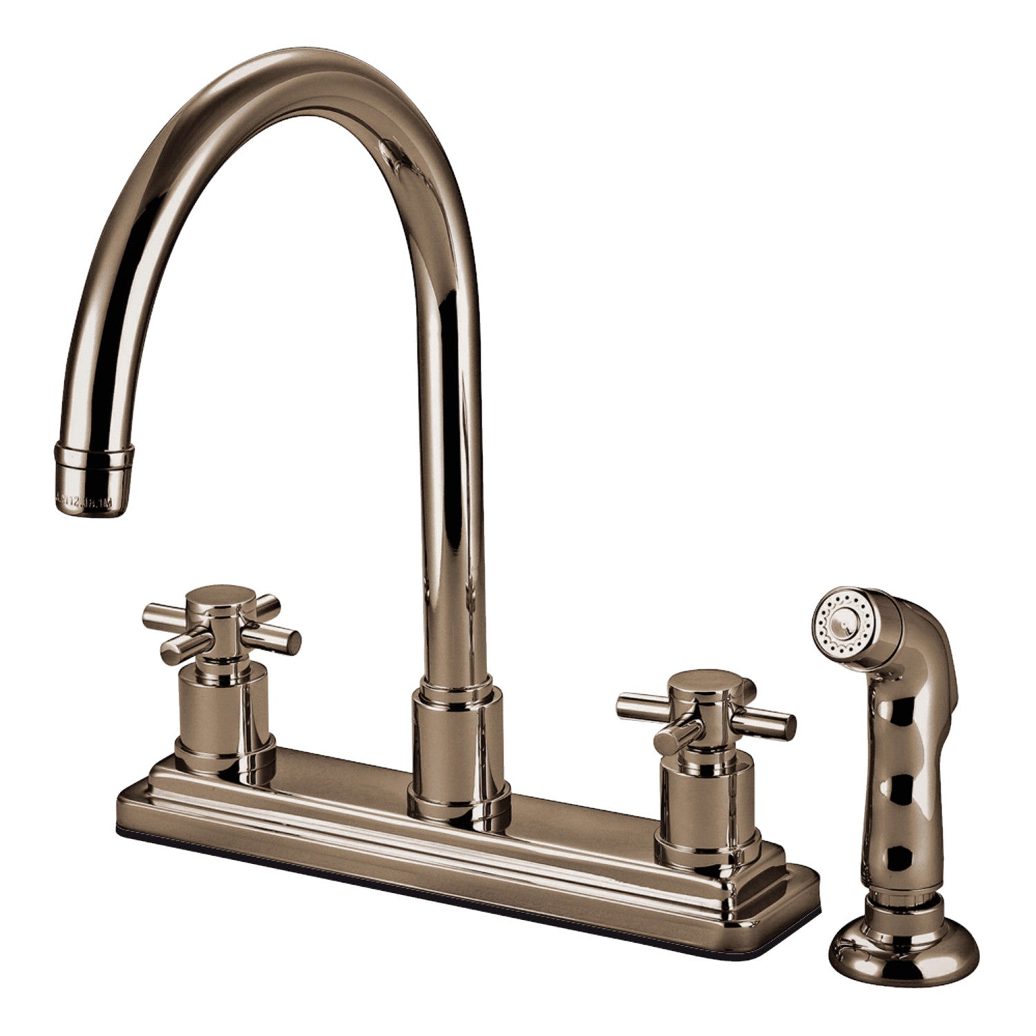 Kingston Sona KS8798DX - Robinet de cuisine central à deux poignées Concord 4 trous 8" avec pulvérisateur latéral, nickel brossé