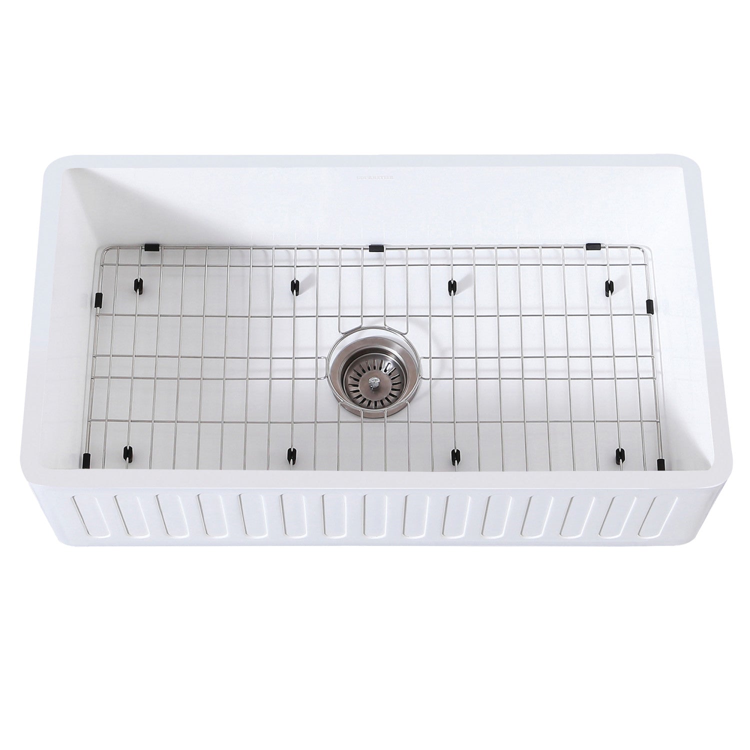 Kingston Sona KGKFA361810RM - Arcticstone 36-Inch Solid Surface White Stone Apron-Front Single Bowl Farmhouse Kitchen Sink with Strainer and Grid, Matte White/Brushed