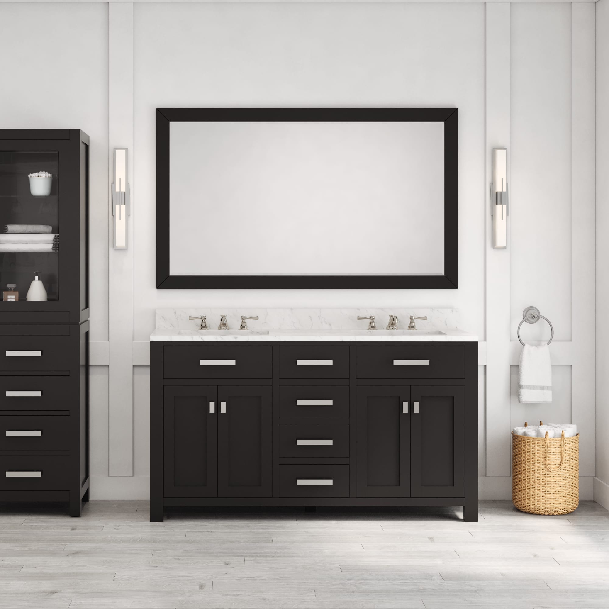Kingston Luxe MS60CW01ES - 60 in. x 21.5 in. Bathroom Vanity Double Sink with Carrara White Marble Top, Espresso