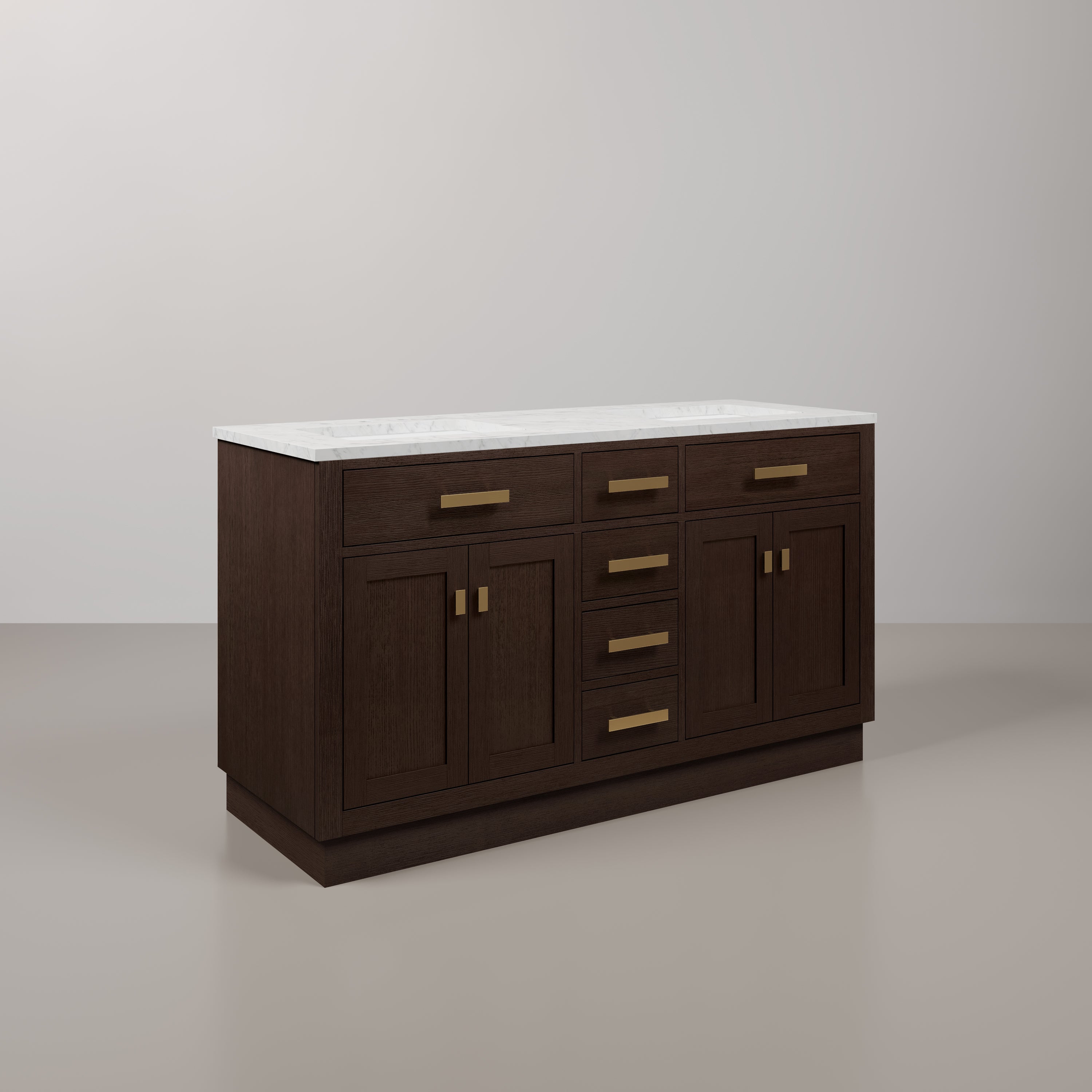 Kingston Luxe CH60CW06BK - 60 in. x 21.5 in. Bathroom Vanity Marble Top and White Basin, Brown Oak