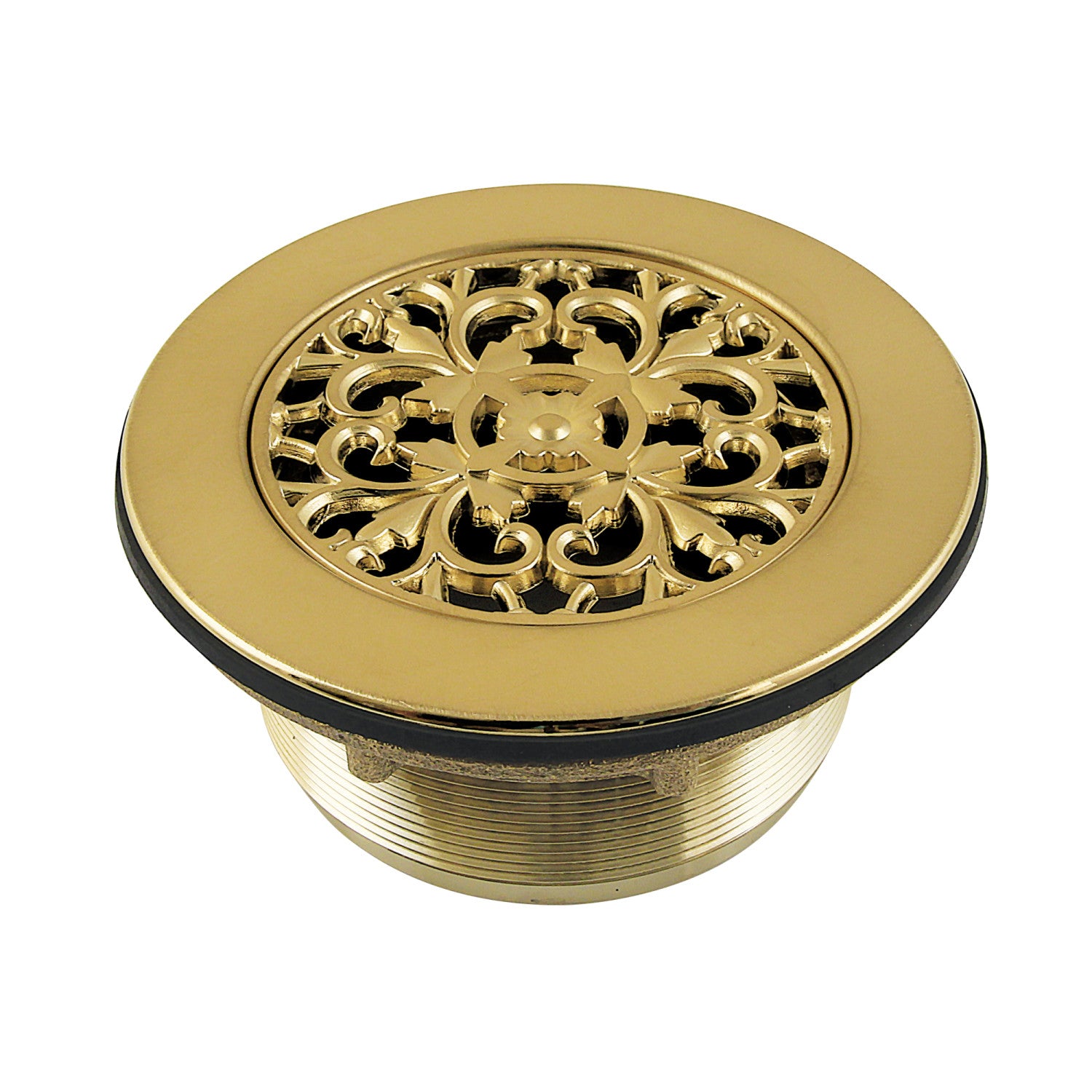 Kingston Watercourse BSFT4137 4-1/4-Inch Brass Round Grid Shower Base Drain with Flange, Brushed Brass