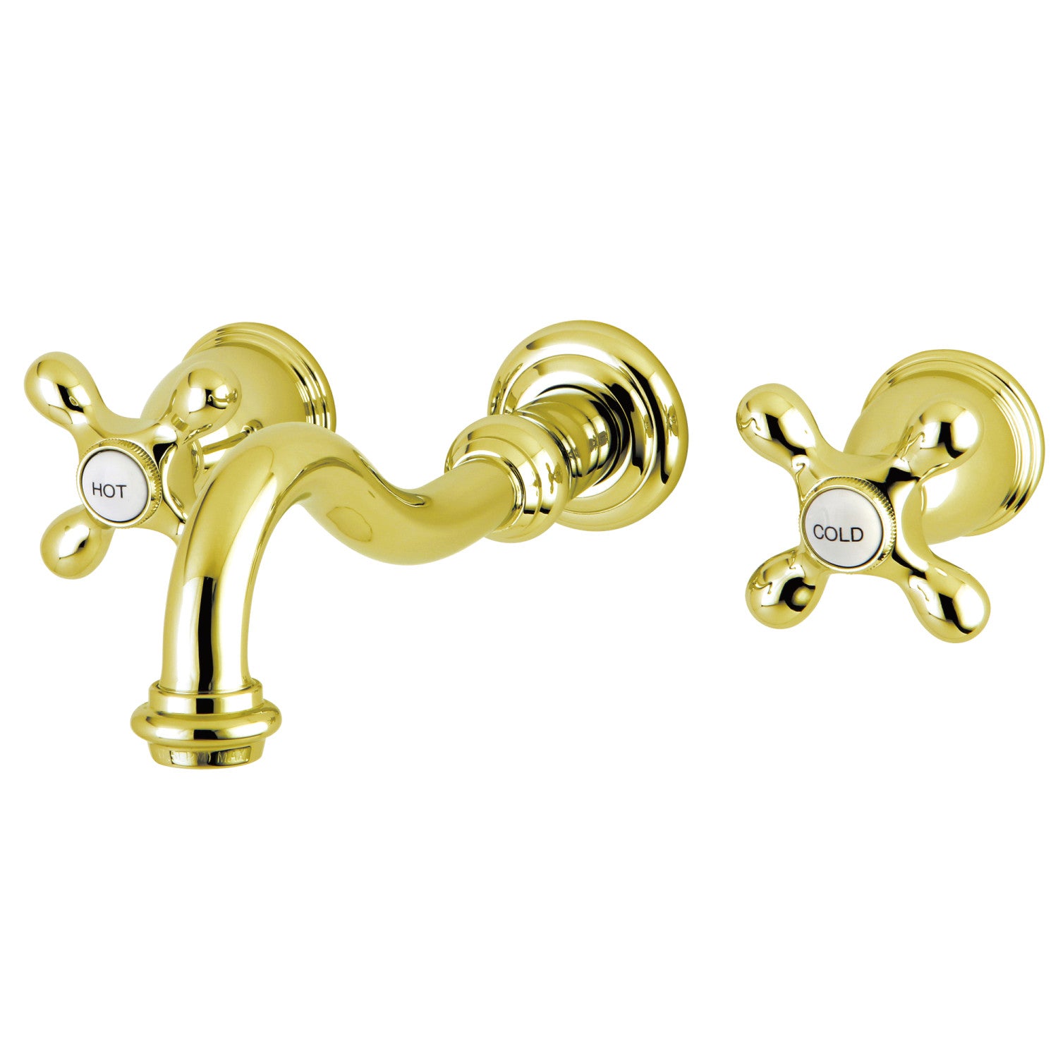 Kingston Heirloom KS3122AX - Robinet de salle de bains mural double poignée vintage 3 trous, laiton poli