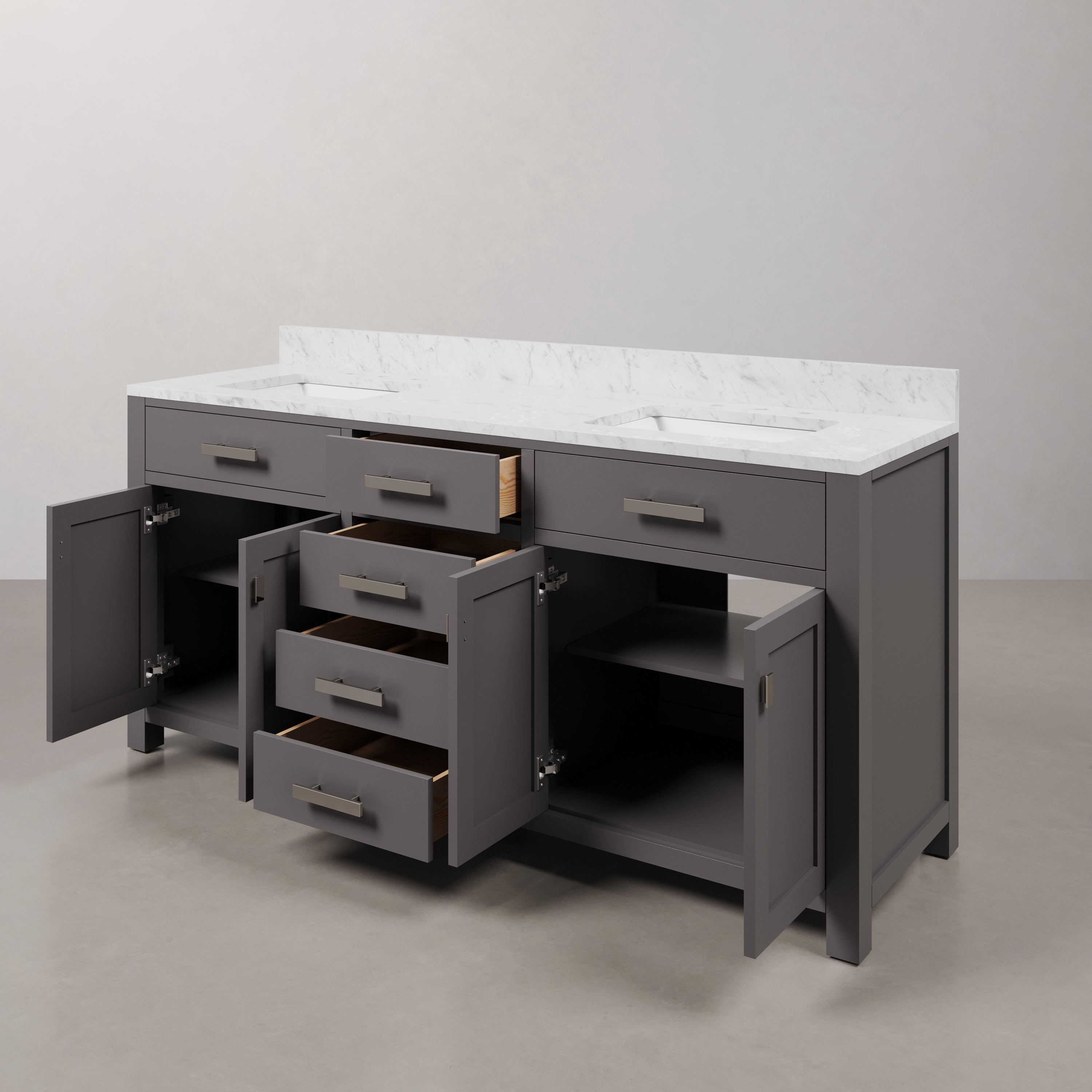 Kingston Luxe MS72CW01CG - 72 in. x 21 in. Bathroom Vanity Marble Top in Carrara White, Cashmere Grey