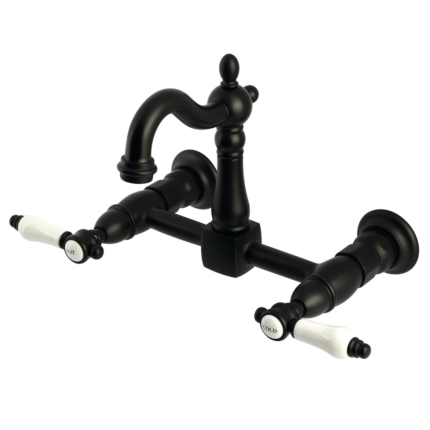 Kingston Heirloom KS2440BPL - Robinet de cuisine à deux poignées Bel-Air 2 trous, noir mat