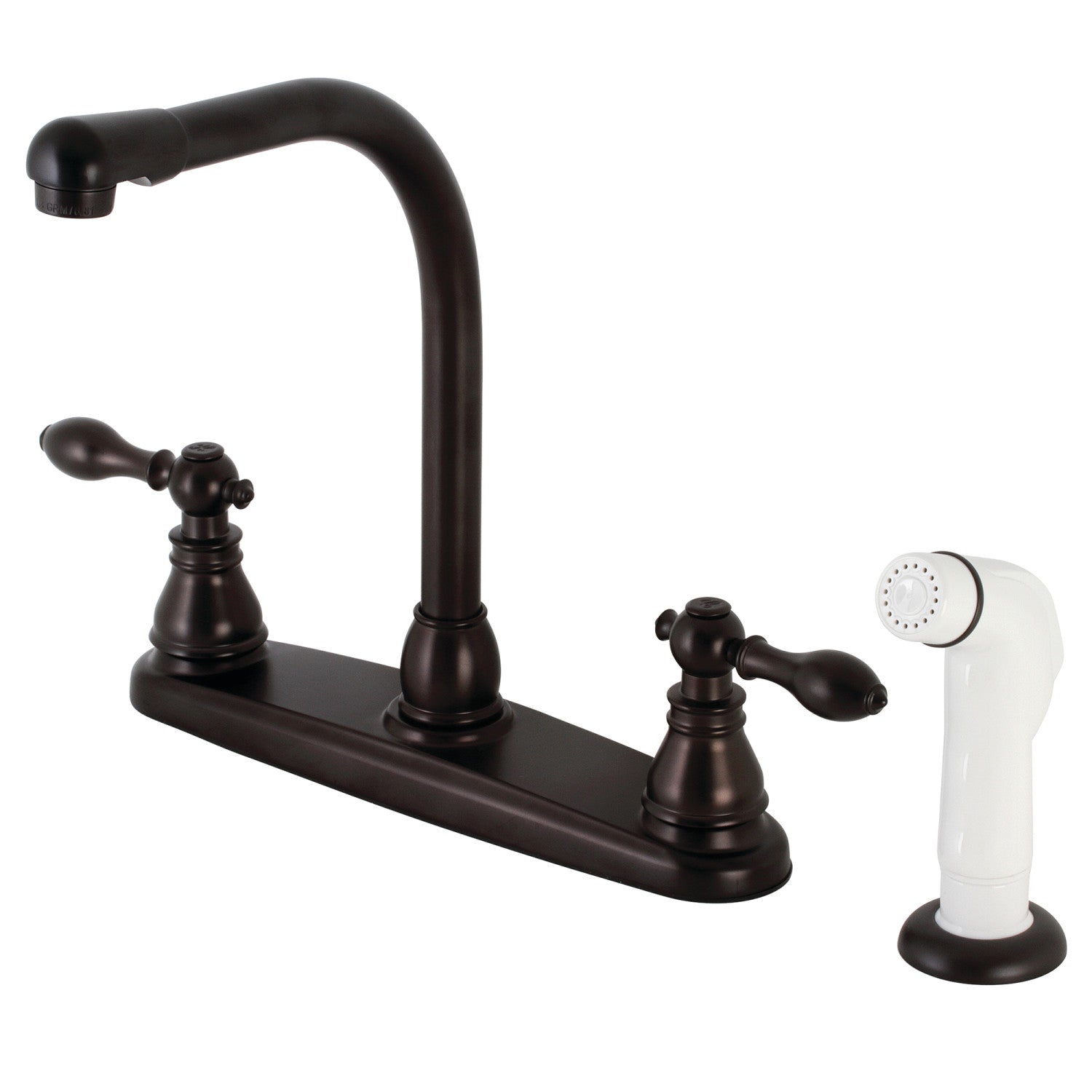 Kingston Tulare KB715ACL - Robinet de cuisine américain classique à deux poignées 4 trous 8" Centerset Robinet de cuisine avec pulvérisateur latéral, bronze huilé
