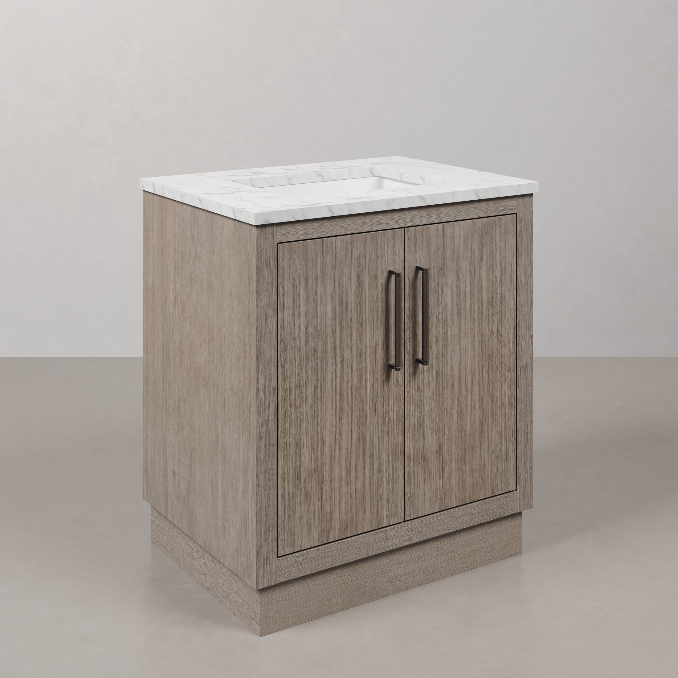 Kingston Luxe HU30CW03GK - 30 in. x 22 in. Bathroom Vanity White Marble Top and White Basin, Grey Oak