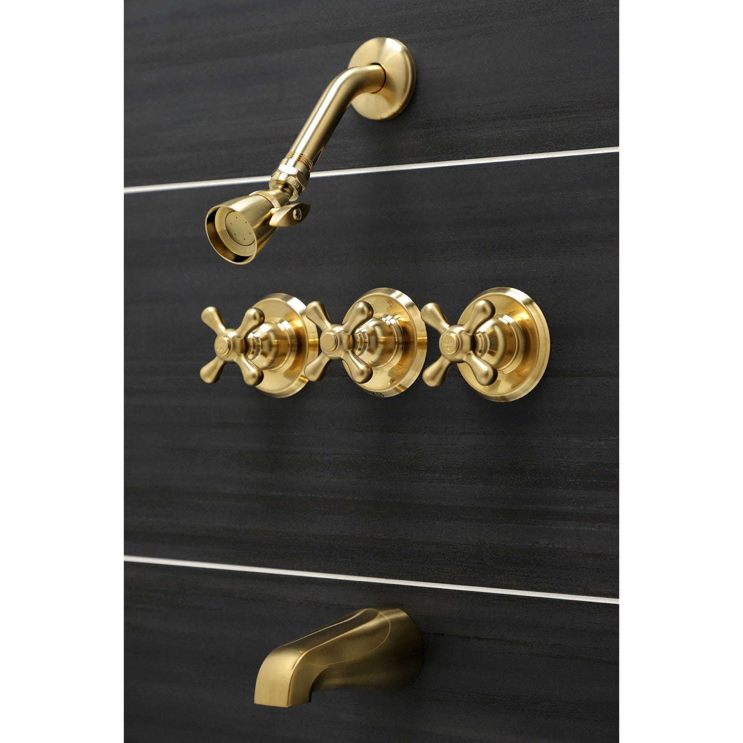 Kingston Heirloom KB237AX - Victorian Triple-Handle Tub and Shower Faucet, Brushed Brass